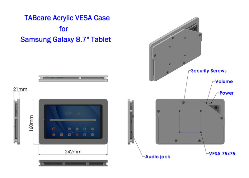 Samsung Galaxy TAB A A7 A9 E S 8" 8.4" 8.7" Lite Tablet Acrylic Security Anti-Theft Security VESA Kit