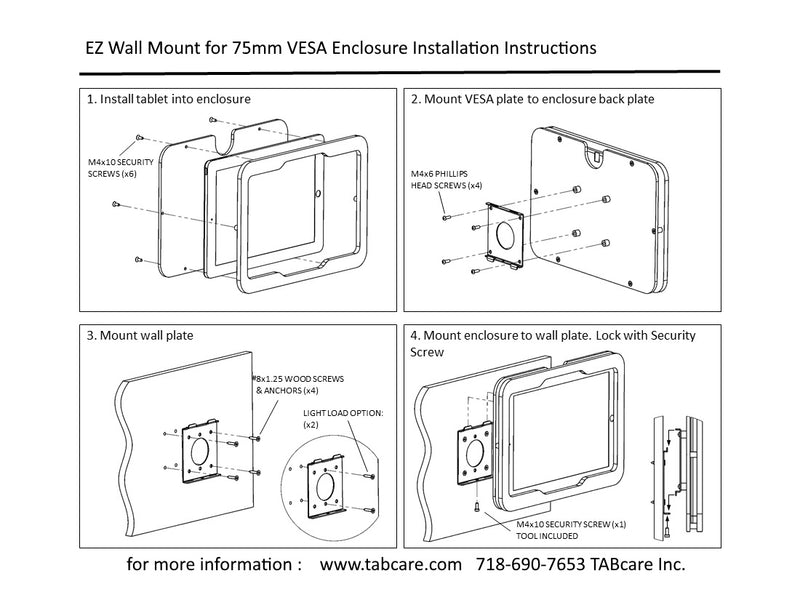 Anti-Theft Low Profile mini VESA 75mm Wall Mount Kit for LCD/LED TVs, Displays, Tablets